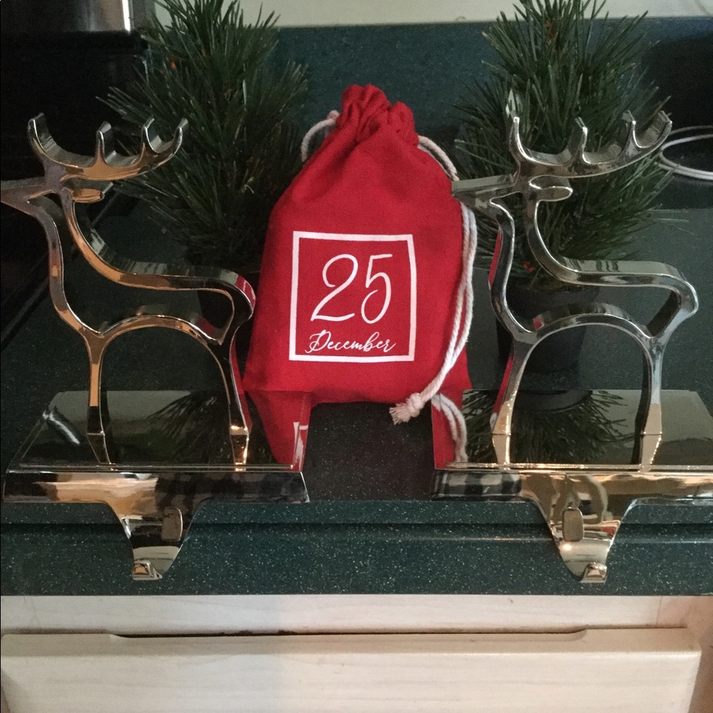 Silver Reindeer Stocking Holders (2)